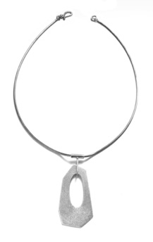 SHAPE $200-sterling silver necklace with mizzy texture on one side and sanding disk texture on the other (16" snake chain)
